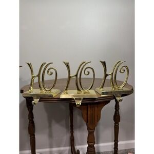 Pottery Barn Ho Ho Ho Stocking Hangers (3) Christmas Gold Tone